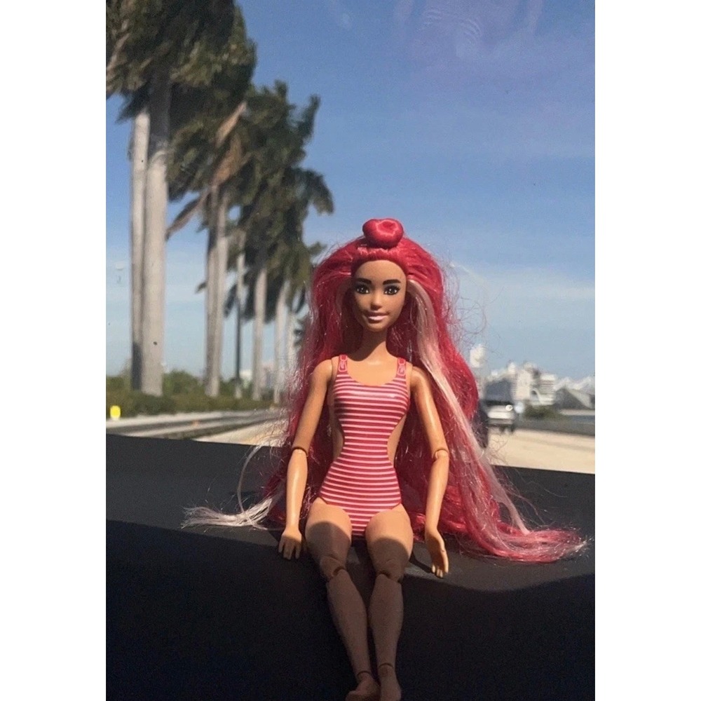 Barbie Pop Reveal Fruit Series Doll Red Hair Swimsuit Made To Move Watermelon - Picture 4 of 7